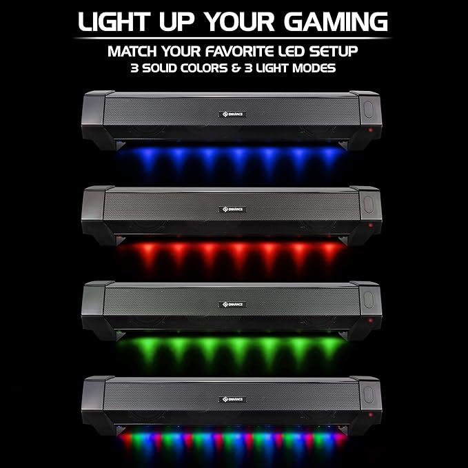 ENHANCE Gaming Attack Sound Bar PC Speaker - Under Monitor Soundbar Computer Speaker with Loud 40W Hi-Fi Audio 3 LED Color Modes and Dual Inputs for PC Laptop or Phone AUX