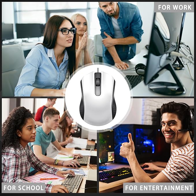 Hoteam 12 Pcs White Wired Computer Mouse Bulk Cord USB Computer Mice Ergonomic Wired Mouse for Pcs Computers Laptops Gaming Office Home Supplies