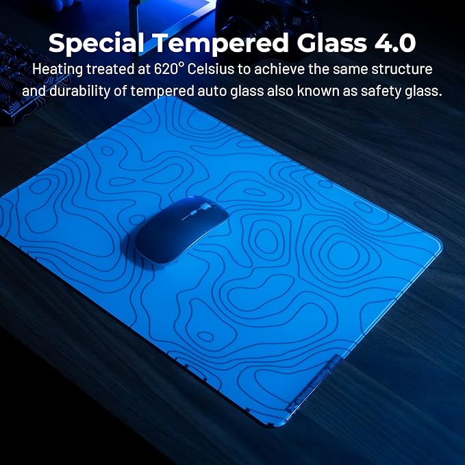 XVX White Topograph Glass Mousepad 4.0 Hard Mouse Pad for GamingUltra-Smooth Micro-Etched Surface Mouse Mat with Non-Slip Rubber Base(410mm*310mm)