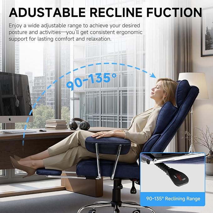 GTPLAYER Gaming ChairOffice Chair with Pocket Spring Lumbar Support Ergonomic Comfortable Wide Office Desk Computer Chair with Outward Fixed Soft Armrests and Footrest (Fabric Dark Blue &amp White