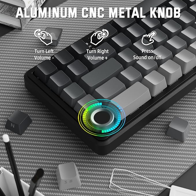 MAMBASNAKE Attack Shark X66 Gasket Wireless Mechanical Keyboard with Volume Knob60% Bluetooth/2.4GHz/Wired Gaming KeyboardRGB BacklitSide Printed PBT Keycaps66 Keys Hot Swappable for PC/MACBlack