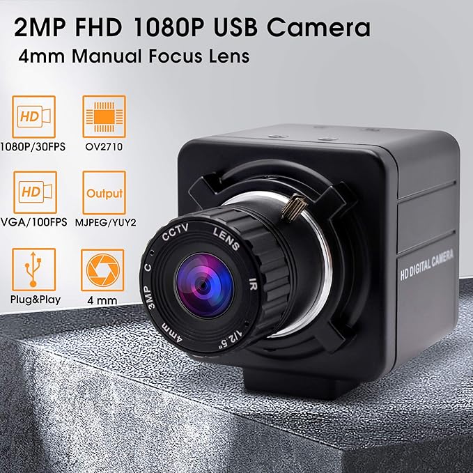 SVPRO 1080P Manual Focus USB Camera 4mm CS Mount Lens High Frame Rate 30fps/60fps/100fps WebcamUSB Plug and Play Computer Camera for WindowsLinuxMac Android