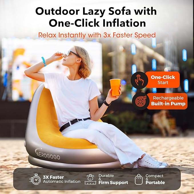 Aerogogo Inflatable Chair Built in Rechargeable Pump 3kPa High-pressureGaming Chair for Kids Inflatable Bean Bag Chair for Indoor Office Outdoor Camping
