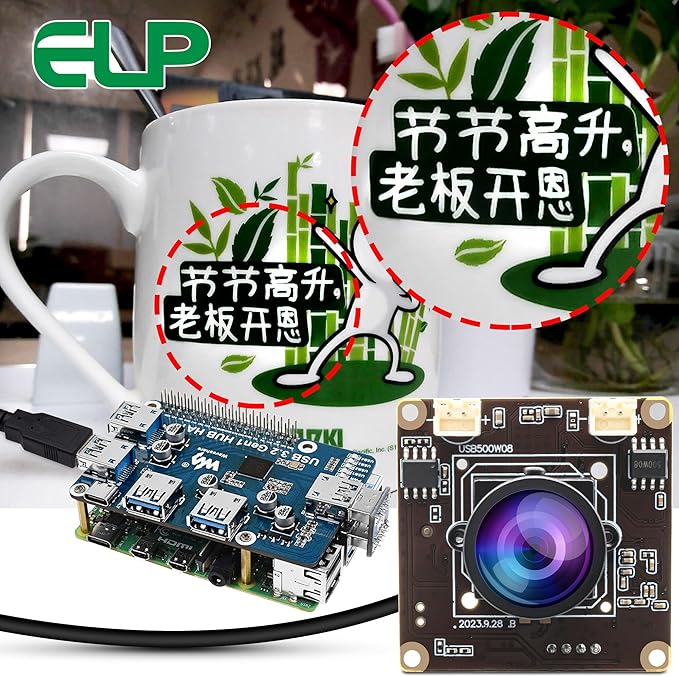 ELP 5MP USB Camera Module with Dual Microphone for Computer &amp Laser Engraver - 1944P USB Security Camera for Raspberry Pi (120 Low Distortion Lens)