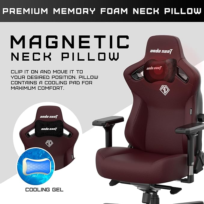 Anda Seat Kaiser 3 Large Gaming Chair for Adults - Ergonomic Maroon PVC Leather Gaming Seat with Lumbar Support Comfortable Office Chair with Neck Support - Heavy Duty Wide Computer Seat