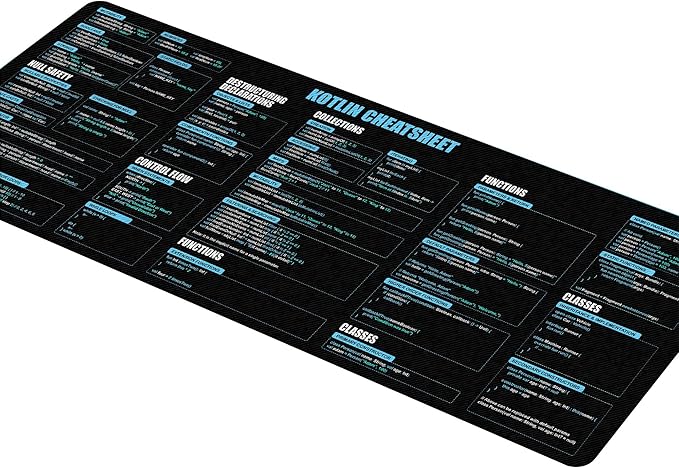 Kotlin Shortcuts &amp Cheat Sheet Mouse Mat Quick Reference for Developers Programmers for Coding &amp Android Development Essential Computer Accessories for Study Work and Reference Purposes