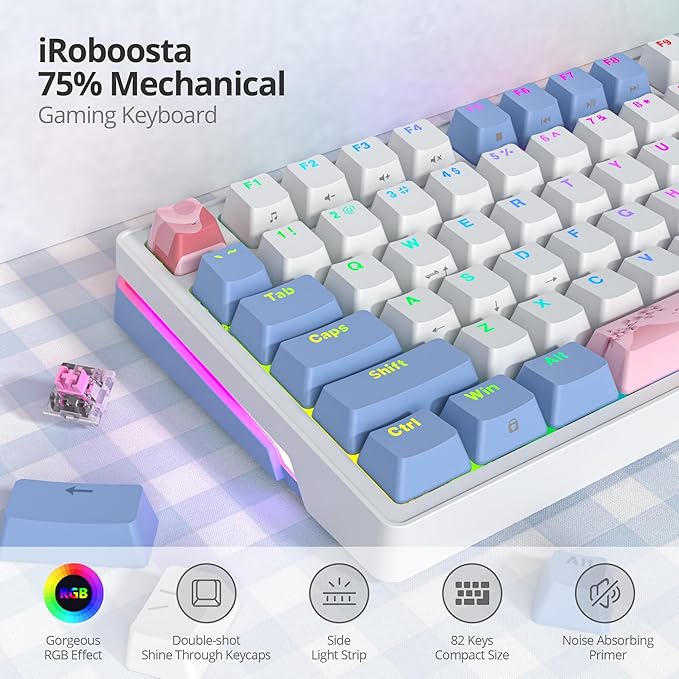 75% Pink Mechanical Gaming Keyboard Compact 82 Key Hot Swappable Keyboard with Knob RGB Backlit OEM Profile Wired USB Keyboard with Linear Switches for Windows Mac (82 Pink)