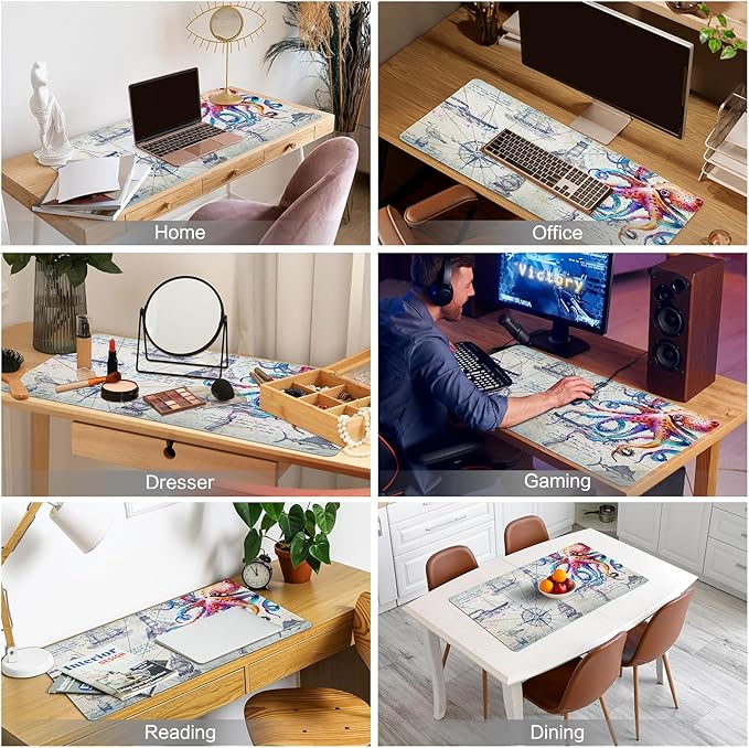 Large Gaming Pad Desk Mat for Desktop Big Computer Pad Grey Desk Pad Computer Desk Mat for Keyboard Cool Non-Slip Gaming Mat for Men Boys 35.4x15.7 Octopus