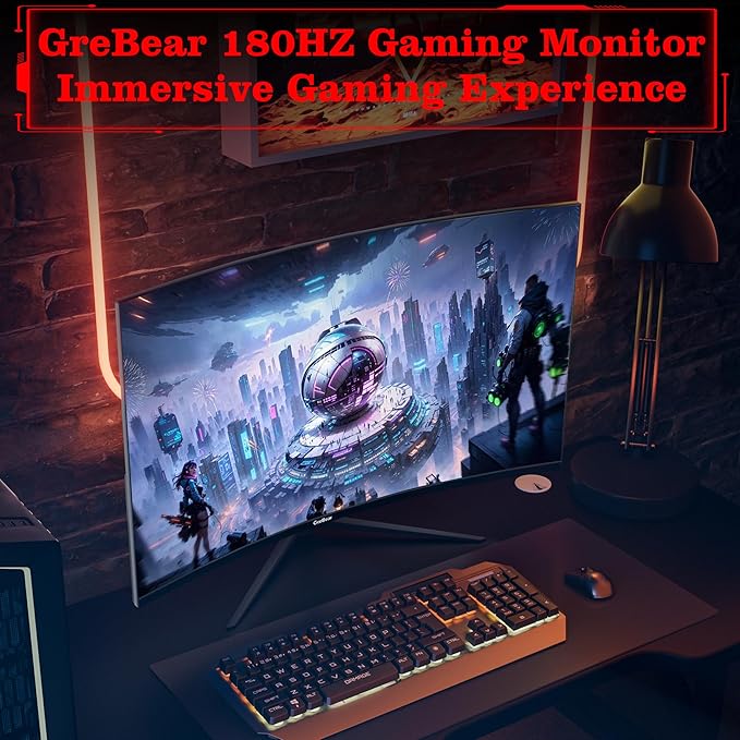 27 Inch Gaming Curved Monitor 1440P 180HZ 2K Professional PC Display QHD 2560x1440p Home Office Computer Screen HDMI DP AdaptiveSync 1500R Tilt Adjustable Build-in Speaker 100x100mm VESA