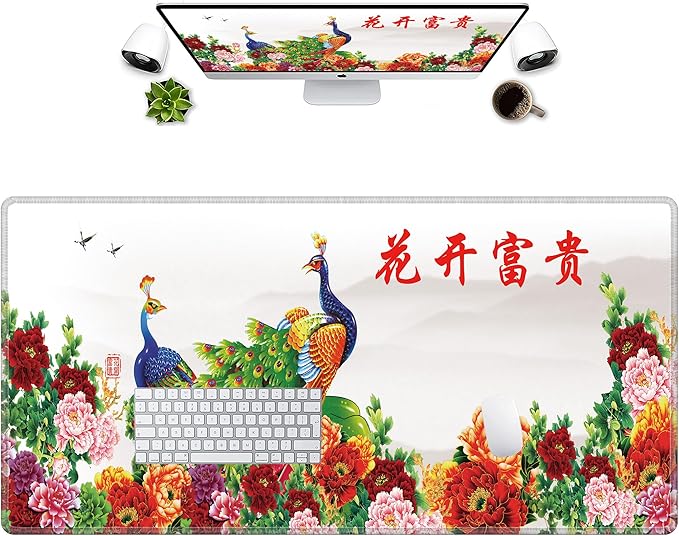 LL-COEUR XXL Landscape Gaming Mouse Pad Computer Keyboard Mat Office Desk Pad (Peacock 47.2 x 23.6 x 0.12)