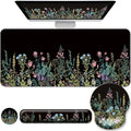 Desk Mat Set + Keyboard and Mouse Pad with Wrist Rest Support4-in-1 Large Mousepad Computer Mats for Desktop Home &amp Office-Flowers Garden