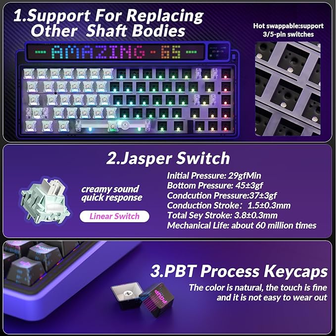 X LEOBOG AMG65 Wireless Mechanical Keyboard Dot Matrix LED Screen&ampTFT Screen 65% Hot-swappable Custom Keyboard 8000mAh Battery PBT Keycaps Pre-lubed Linear Switches RGB Backlit Gaming Keyboa