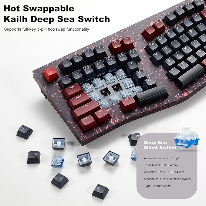 Hexgears F2 - Aluminum Custom Mechanical Keyboard Split Alice 83 Key Layout Ergonomic Keyboard Hot Swappable Slient Linear Switch BT5.0/2.4GHz/USB-C RGB Backlit for Win/Mac (Burgundy)