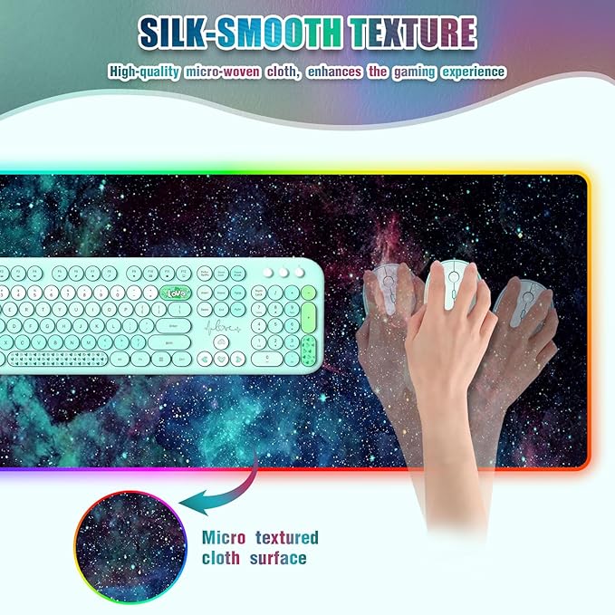 RGB Mouse Pad Led Desk Mat I 31.5 x 11.8 Inch Large Mouse Pad I XL Oversized Big Mouse mat 14 Led Light Modes I Anti-Slip Rubber Base Waterproof Keyboard Pad for PC Gaming I Stellar Nebula