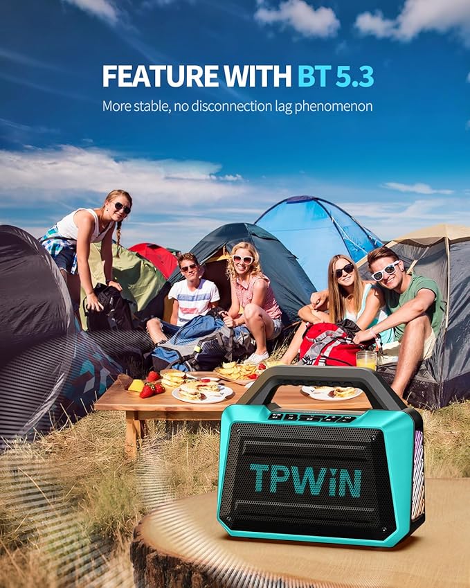 Powerful 80W Outdoor Bluetooth Speaker: IPX6 Waterproof Rugged 20H Playtime Deep Bass Lightshow TWS BT 5.3 Wireless Portable for Travel Hiking Camping Beach Pool - Teal