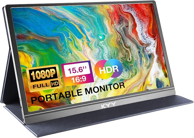 KYY Portable Monitor 15.6inch 1080P FHD USB-C HDMI Computer Display HDR IPS Gaming Monitor w/Premium Smart Cover &amp Screen Protector Speakers for Laptop PC MAC Phone PS4 Xbox Switch