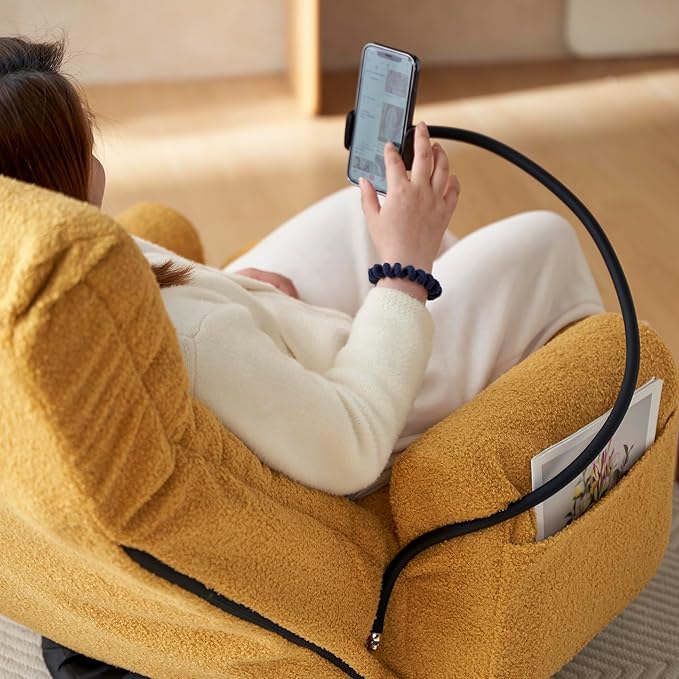 Yellow Teddy Swivel Floor Gaming Chair - Ergonomic 5-Level Adjustable Backrest Gamer Chair with Armrest &amp Phone Holder Lounge Gaming Chairs with Side Pockets for Kids &amp Adults