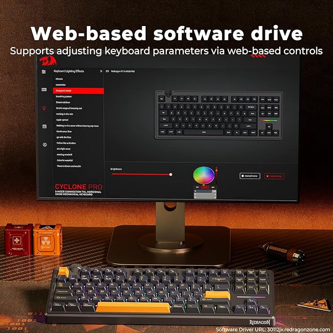 Redragon K716 Wireless Mechanical Keyboard with Knob Gasket Gaming Keyboard in TKL Layout Hot swap Pre-Lubed Switches RGB Backlight for PC/Mac (Black)