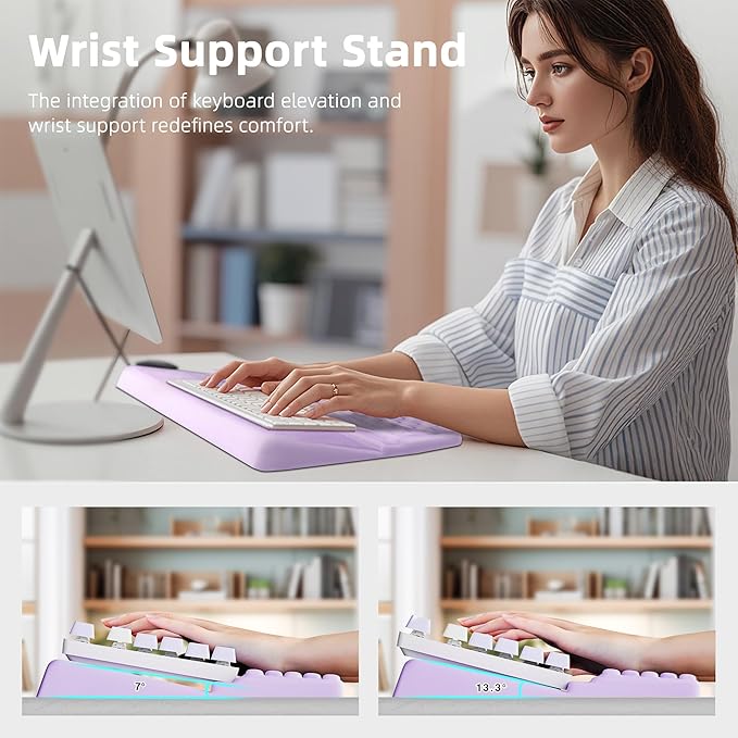 Ospelelf Keyboard Wrist Rest Pad Comfy Ergonomic Keyboard Stand Riser Holder Computer Wrist Support Cushion forTyping Purple
