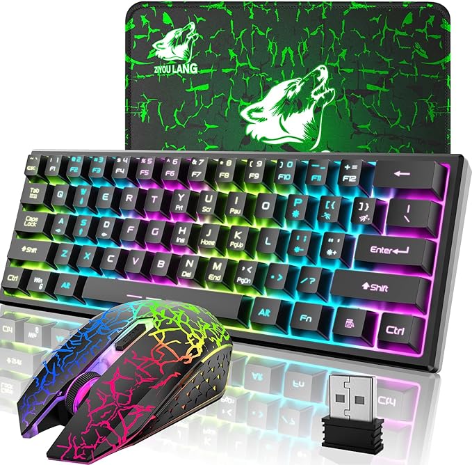 60% Mechanical Gaming Keyboard Mini 68 Keys Anti-Ghosting Wired Type C Chroma RGB 18 Backlit EffectsLightweight Gaming Mosue 6400DPI Honeycomb Optical128 PBT Pudding Keycaps for PC Gamers(White)