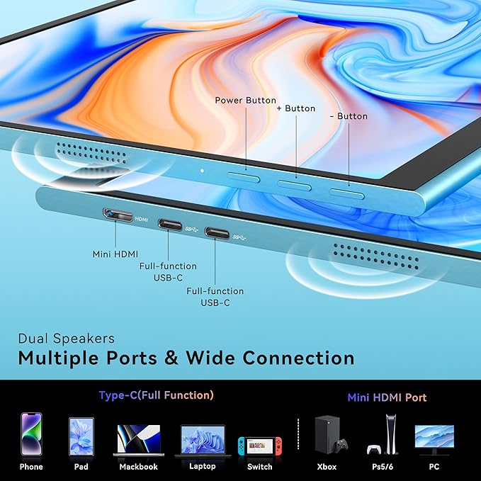 GEEKOM Portable Monitor（2026） 16'' 1200P FHD Laptop Monitor USB C HDMI Computer Display HDR Eye Care External Screen w/Smart Cover for PC Mac Laptop Phone