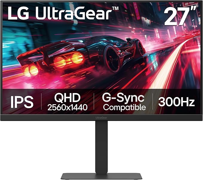 LG 27G640A-B 27-inch Ultragear QHD (2560 x 1440) IPS Gaming Monitor 300Hz 1ms NVIDIA G-Sync AMD FreeSync Premium VESA DisplayHDR 400 HDMI 2.1 USB Type-C Tilt/Height/Swivel/Pivot Stand Black