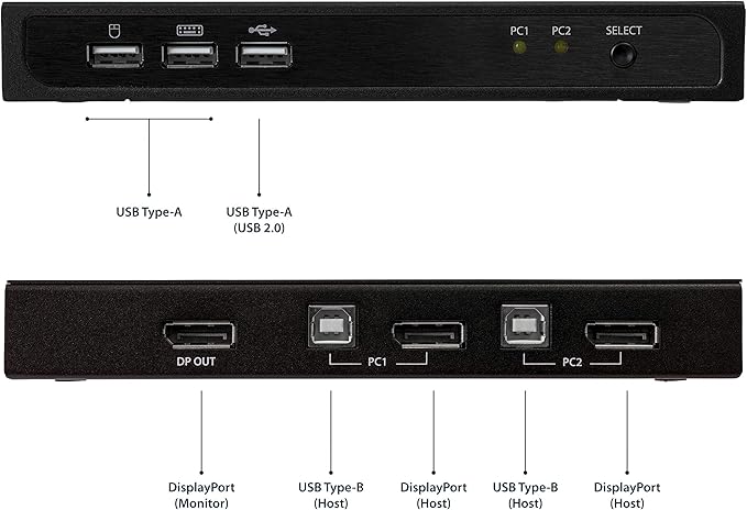StarTech.com SV231DPU2 2-port DisplayPort KVM Switch with Built-in USB 2.0 Hub - Supports 4K Video Resolution at 30Hz - Ultra HD