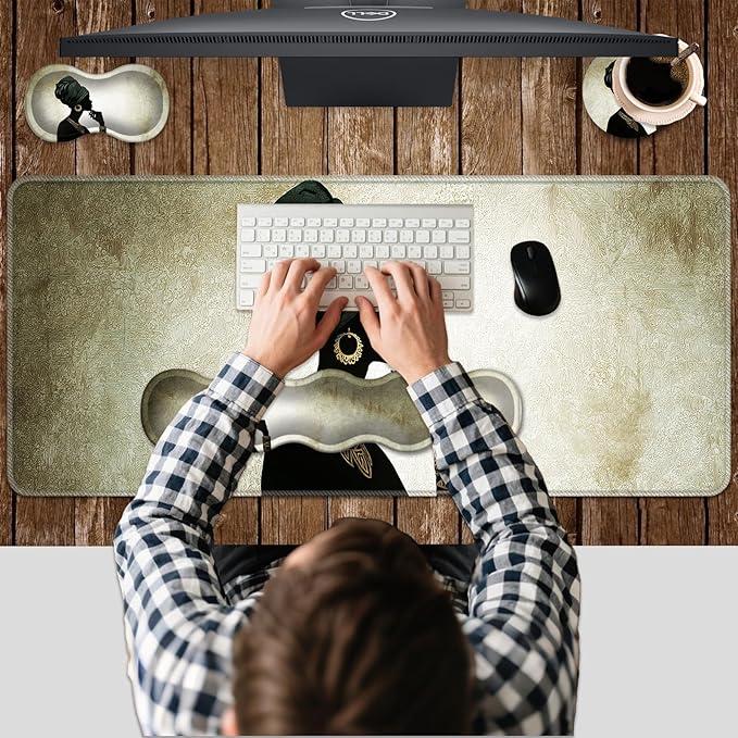 Ergonomic Keyboard Wrist Rest &amp Mouse Pad Wrist Rest SetXL Gaming Desk Mat 31.5x 11.8Non-Slip BaseMemory FoamEasy Typing Pain Relief for Office &amp HomeAfrican Woman Silhouette