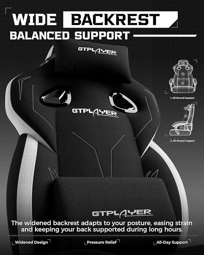 GTPLAYER Gaming Chair Computer Chair with Footrest and Lumbar Support for Adults 360°-Swivel Big &amp Tall Reclining Seat for Office or Gaming (Black)