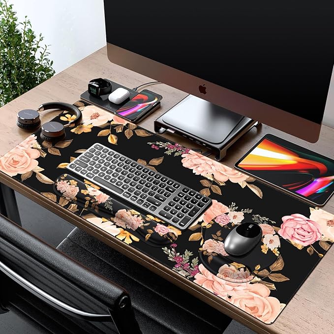iCasso Desk Mat Gaming Mouse Pad Wrist Support Set4in1 XXL Large Mousepad + Keyboard Wrist Rest+Mouse Wrist Rest+Coaster Set with Ergonomic Design for Home Office Table Computer-Penoy