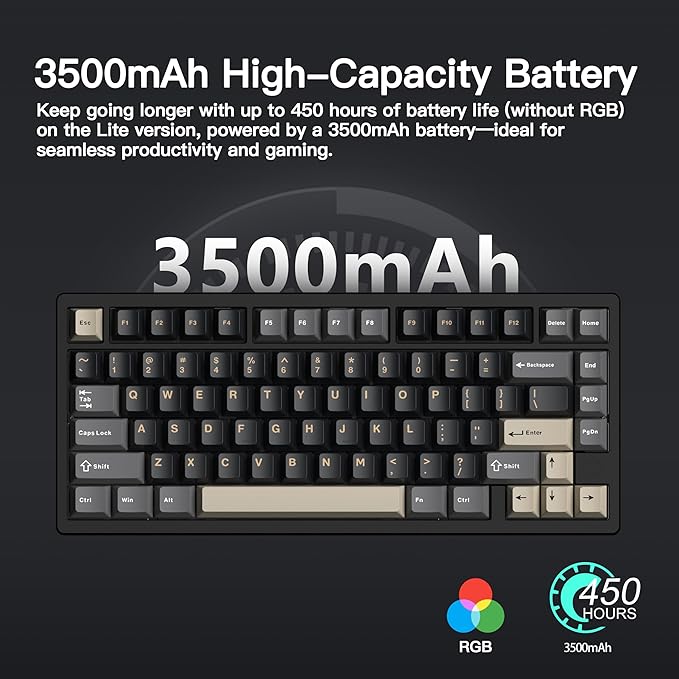 KEEBMONKEY WOBKEY Rainy 75 CNC Aluminum HMX/JWK/Cocoa Switches Triple-Mode Connectivity Mechanical Keyboard with Superior Acoustics RGB/PP/Gradient Glass/3500mAh/Violet Switch (Standard - Black)