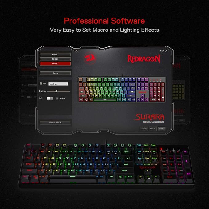 Redragon K582 RGB Mechanical Gaming Keyboard 100% 104 Keys Standard Layout Gaming Keyboard with Double-Shot ABS Keycaps Dynamic 16.8M RGB Backlit &amp Linear Red Switch Redefine Software Supported