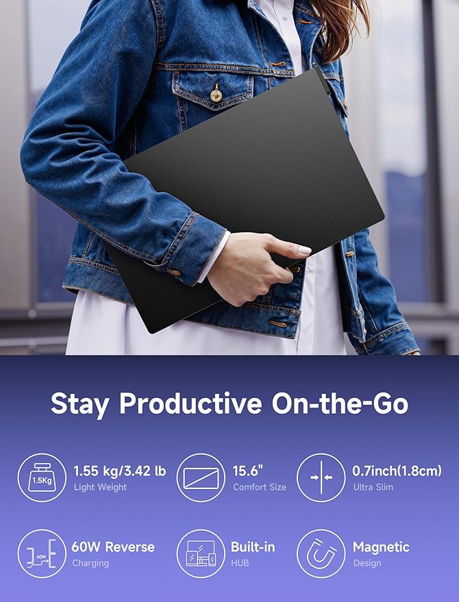 JSAUX FlipGo Lite 15.6 Portable Dual Stacked Monitor 1080P FHD IPS Laptop Screen Extender One Cable for Triple Monitor Setup (For Windows&ampLinux) with Magnetic Design Built-in HubNo Driver Requ