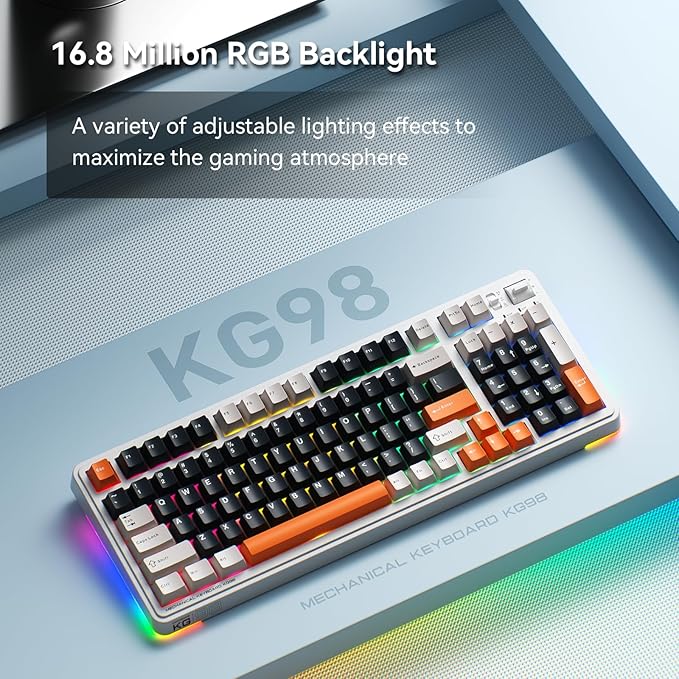 Machenike KG98 Mechanical KeyboardHot Swappable Custom Gaming KeyboardPre-lubed Linear SwitchesRGB SidelitTri-Mode 98 Keys Compact Layout for Gaming/Typing/Win/Mac/PC