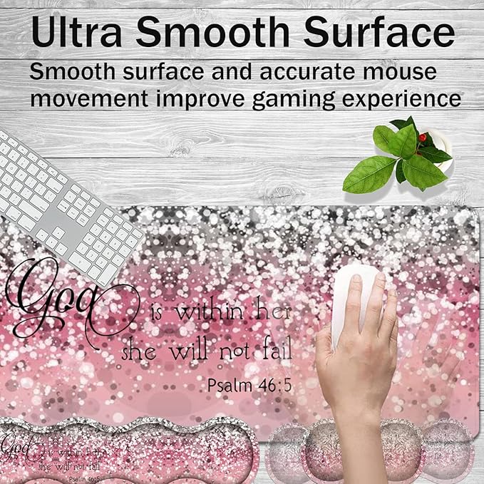Gaming Mouse Pad Set Large Gaming Mouse Pad+Keyboard Wrist Rest+Mouse Wrist Rest+Coaster Easy Typing Pain Relief 31.5 × 11.8 inch Desk Mat for Home Office Bible Verses Psalm 46:5
