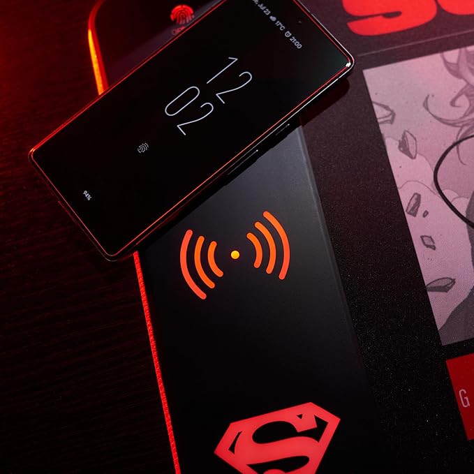 DC Comics Superman 2025 XL RGB Gaming Mat with 15W Wireless Charger | Customizable LED Anti-Slip Spill-Resistant