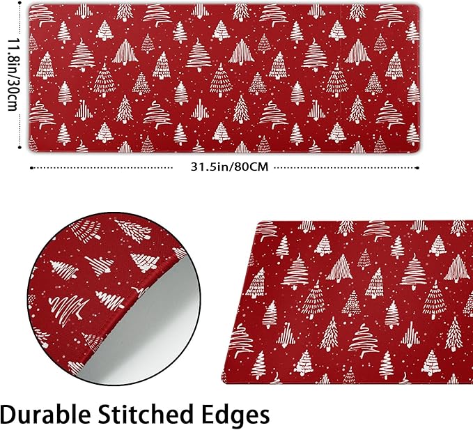 aportt Red Christmas Mouse Pad Christmas Tree Xmas Holiday Winter Extended Desk Mat 80X30 cm Non-Slip Rubber Base Stitched Edge Large XL Mousepad for Desk Gaming Laptop Desktop31.5×11.8 Inch