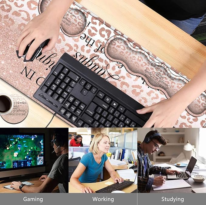 Large Mouse Pad Office Desk PadLaptop Desk Table Protector Writing Mat Ergonomic Extended Pink Leopard Mouse Pad Keyboard Wrist Rest Support SetProverbs 31:25 Verse Desk Mat Gaming Mouse Pad