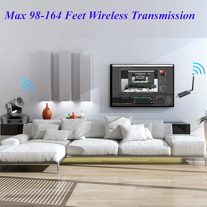 1080P PTZ with 18X Zoom Wireless Webcam Conference Room Camera for Professional Meeting System Zoom Meeting Teams OBS Wireless Streaming Webcam with Built-in Mic for PC/Mac/Laptop
