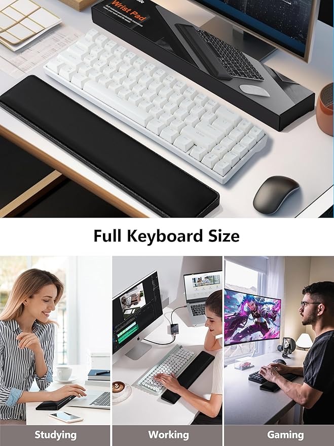 TopMade Keyboard Wrist Rest Cooling Gel &amp Upgrade Soft Memory Foam Design Wrist Support for Keyboard Full-Size Keyboard Hand Rest Pad Ergonomic Palm Rest for for Long Hours of Work Gaming Bla