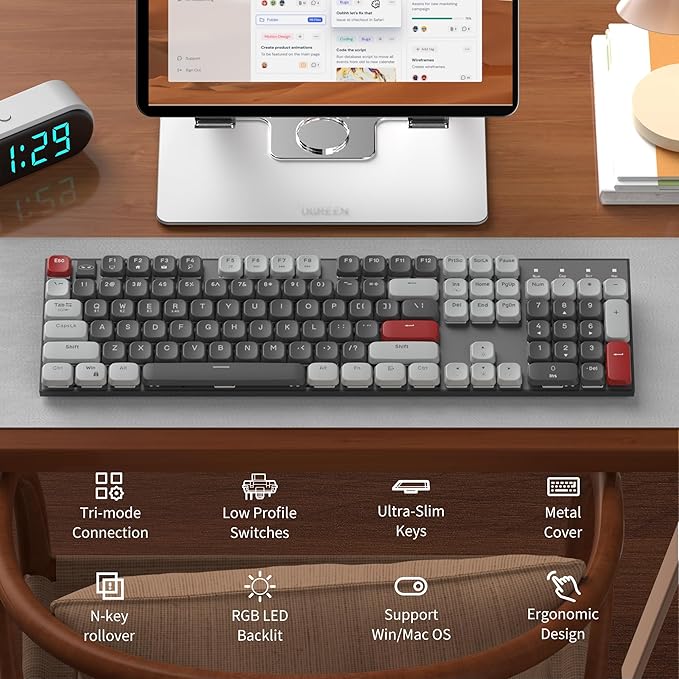 MageGee Wireless Mechanical Keyboard Moon104 RGB Backlight Triple Mode 2.4GHz/BT/USB-C Wired Office Keyboard for Computer/Desktop/PC/Laptop/Surface/Smart TV and Windows 10/8/ 7