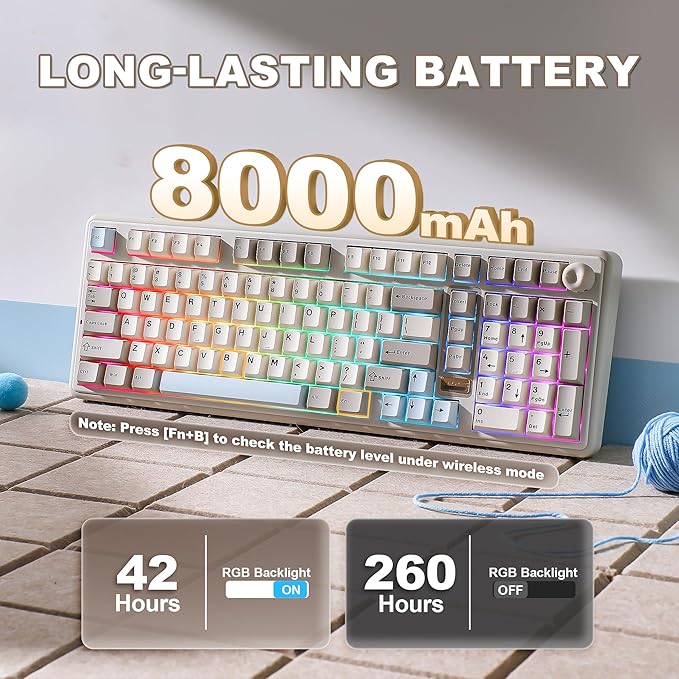 YUNZII B98 PRO QMK/VIA Wireless Mechanical Gaming Keyboard 96% Layout with Numpad and Cute Cat Knob BT/2.4G/USB-C Pre-Lubed Switch Hot Swap Gasket RGB for Win/Mac (Beige Candy Linear Switch)