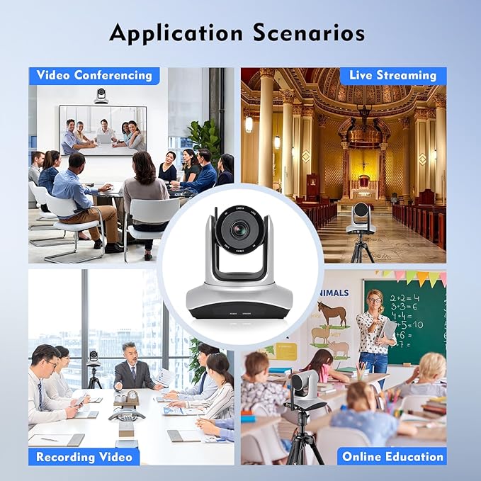 TOALLIN Wireless PTZ Conference Room Camera 10X Optical Zoom 1080P Full HD Video Calling and Streaming Wireless Conference Webcam for Video Conferencing/Church Services Worship/Online Teaching