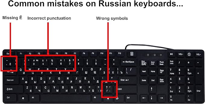 USB Keyboard with Russian English (Cyrillic) Letters/Characters- Full Size Slim Desktop Design