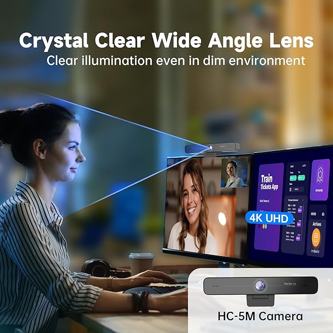 Horion 4K Conference Camera with Microphone Auto Framing Camera for PC 10X EPTZ Zoom Plug &amp Play USB 3.0Video with Dual AI Noise-Canceling Mic for Video Conference Streaming PC/Mac/Linux H