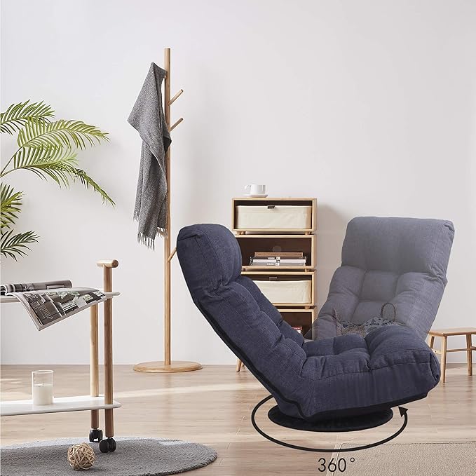 Henf Floor Gaming Chair with footrest 360 Degree Swivel Sofa Reclining Chair Lazy Sofa Tatami Leisure Sofa Adjustable 3-Position Floor Chair Folding Sofa Lounger Navy Blue