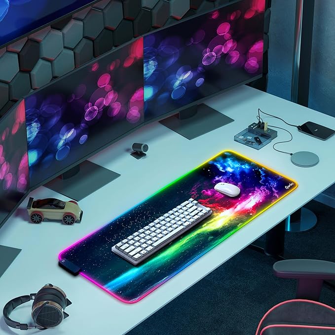 Gerlos RGB Large Gaming Mouse Pad Extended Soft LED Mouse Pad Non-Slip Rubber Base Water Resist Keyboard Pad Computer Mousepad 31.5×11.8 inches