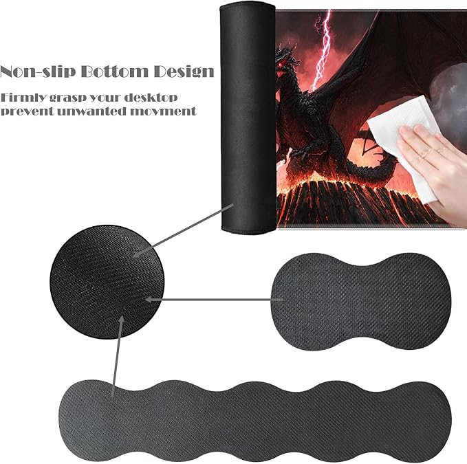 Ergonomic Keyboard Wrist Rest &amp Mouse Pad Wrist Rest SetXL Gaming Desk Mat 31.5x 11.8Non-Slip BaseMemory FoamEasy Typing Pain Relief for Office &amp HomeDark Dragon Pink Lightning