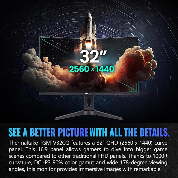 Thermaltake TGM-V32CQ Gaming Monitor/32in/CurveQHD 2K 1440P/170 Hz Refresh Rate/Black GM-GCE-32CEQB-US