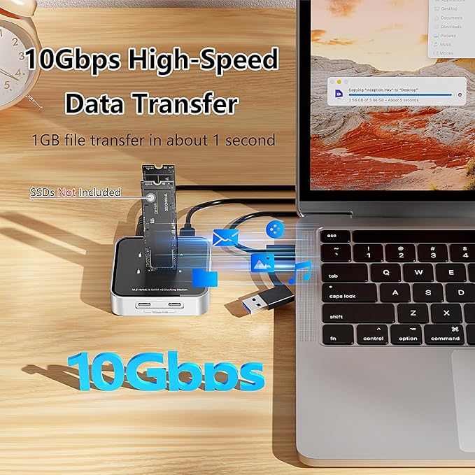 MiliPow Dual Bay M.2 NVME SATA SSD Enclosure USB 3.2 10Gbps HUB PCIE NVMe Docking Station Up to 16TB Plug and Play with M.2 SSD Storage Case